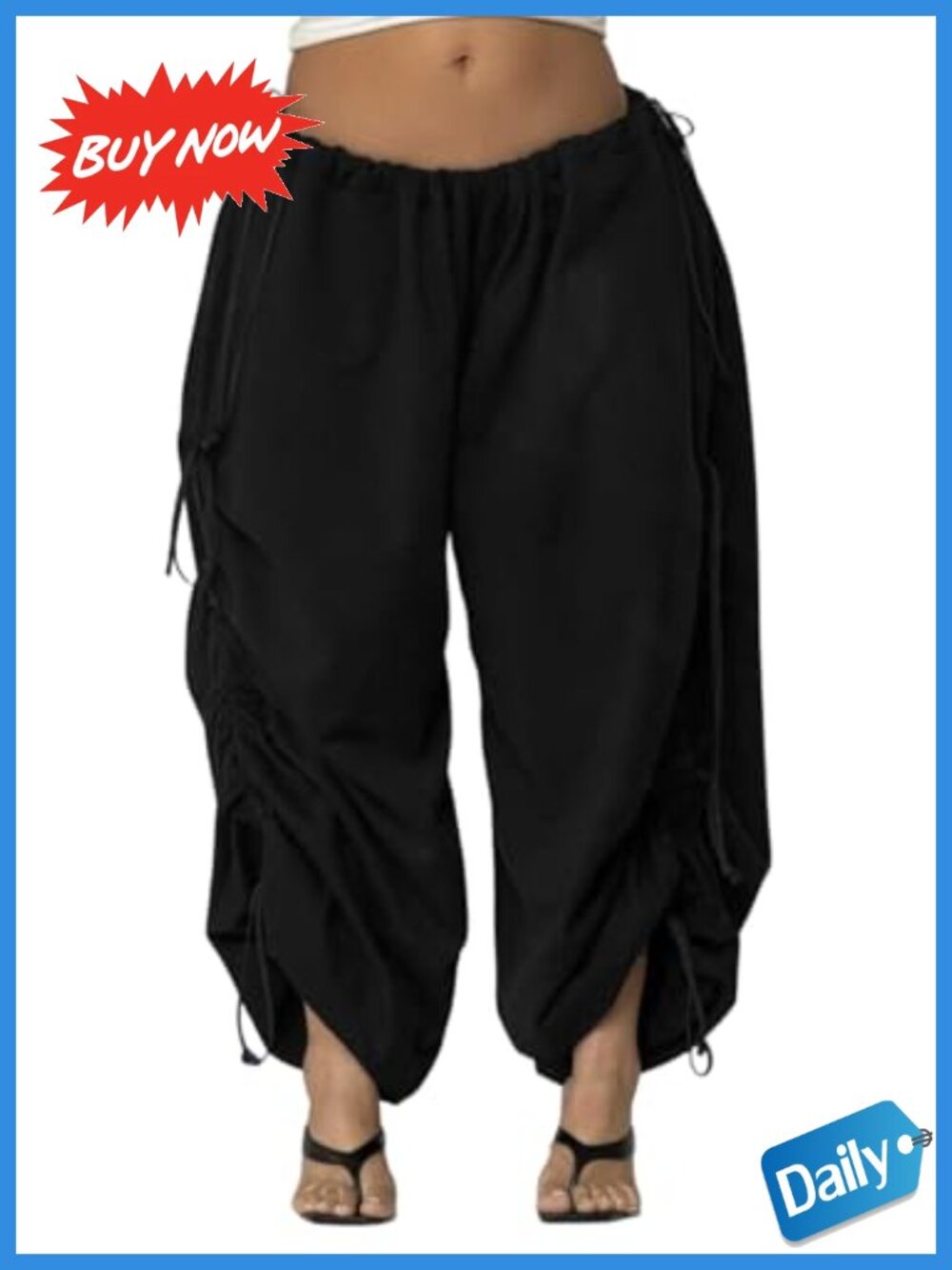 Womens Baggy Barrel Sweatpants Wide Leg Adjustable Drawstring Elastic Waist